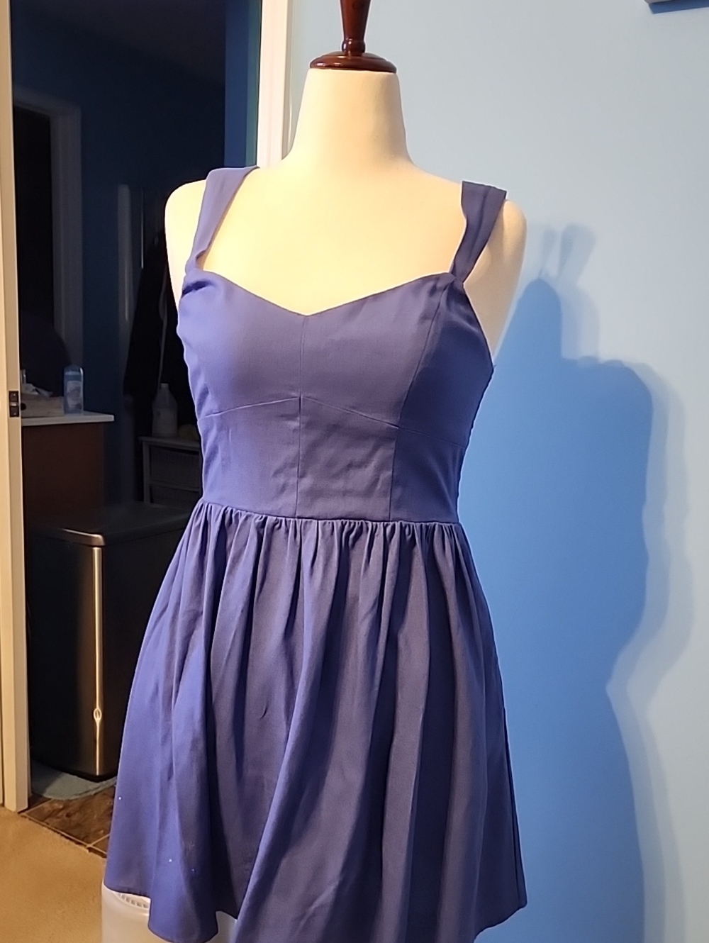 City Triangles Lavender-Blue Square Neck Fit & Flare Mini Dress